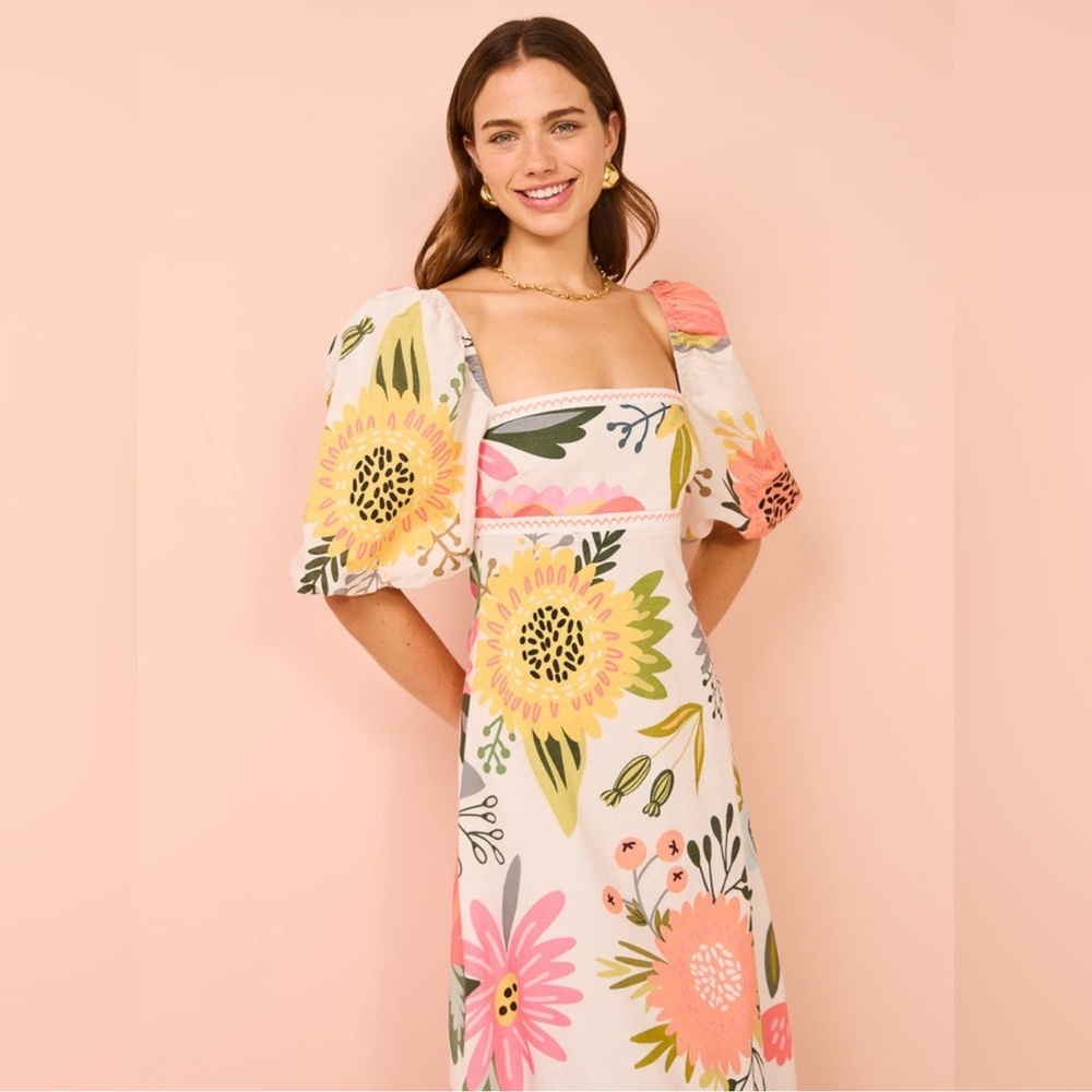Vibrant Floral Maxi Dress with Puff Sleeves - Picture 8 of 9